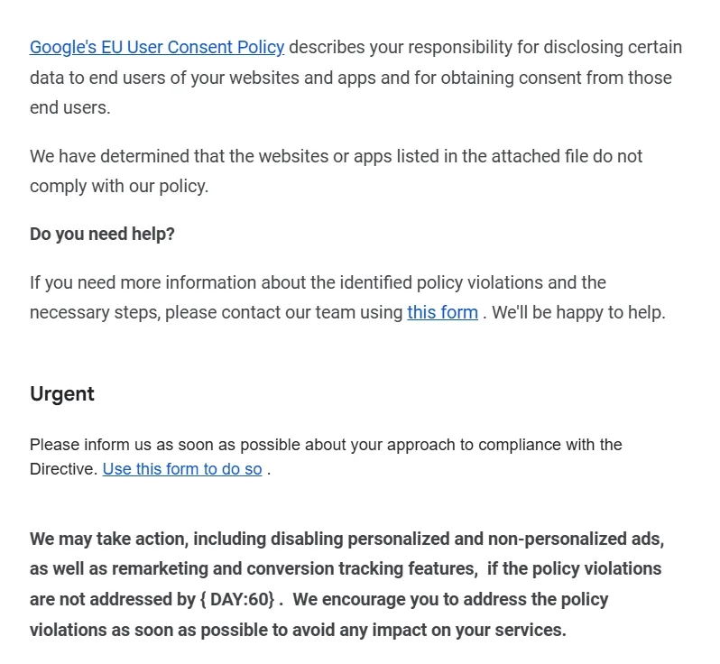 20.4 Warning GDPR compliance
