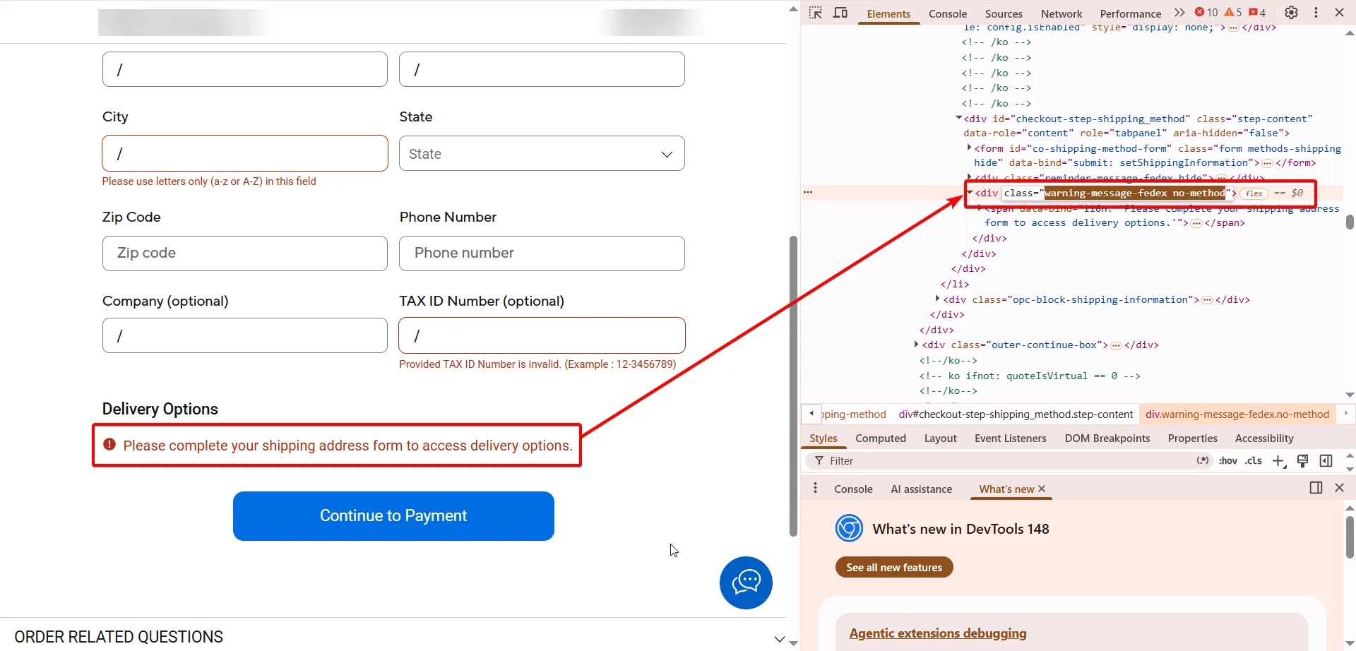 42.25 Checkout errors tracking