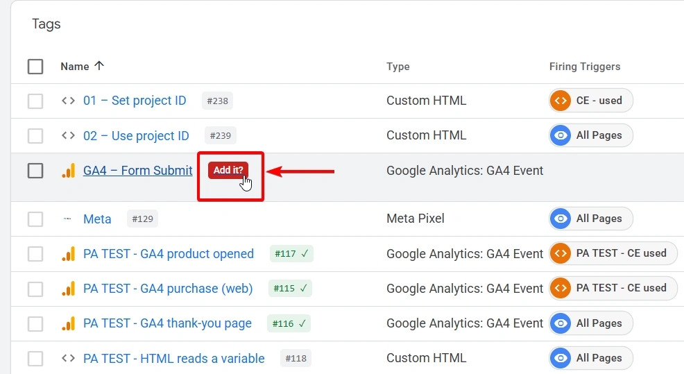 44.25 Add tag ID automatically