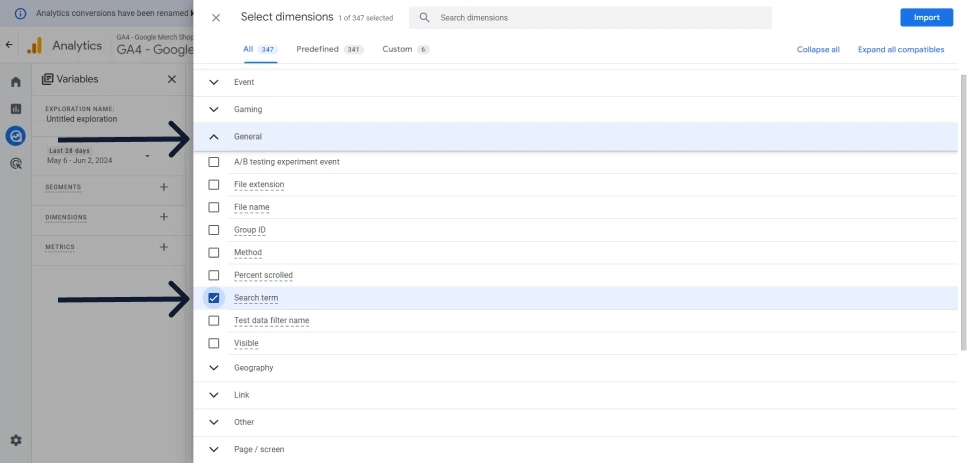 3.10 параметри для звіту по site search