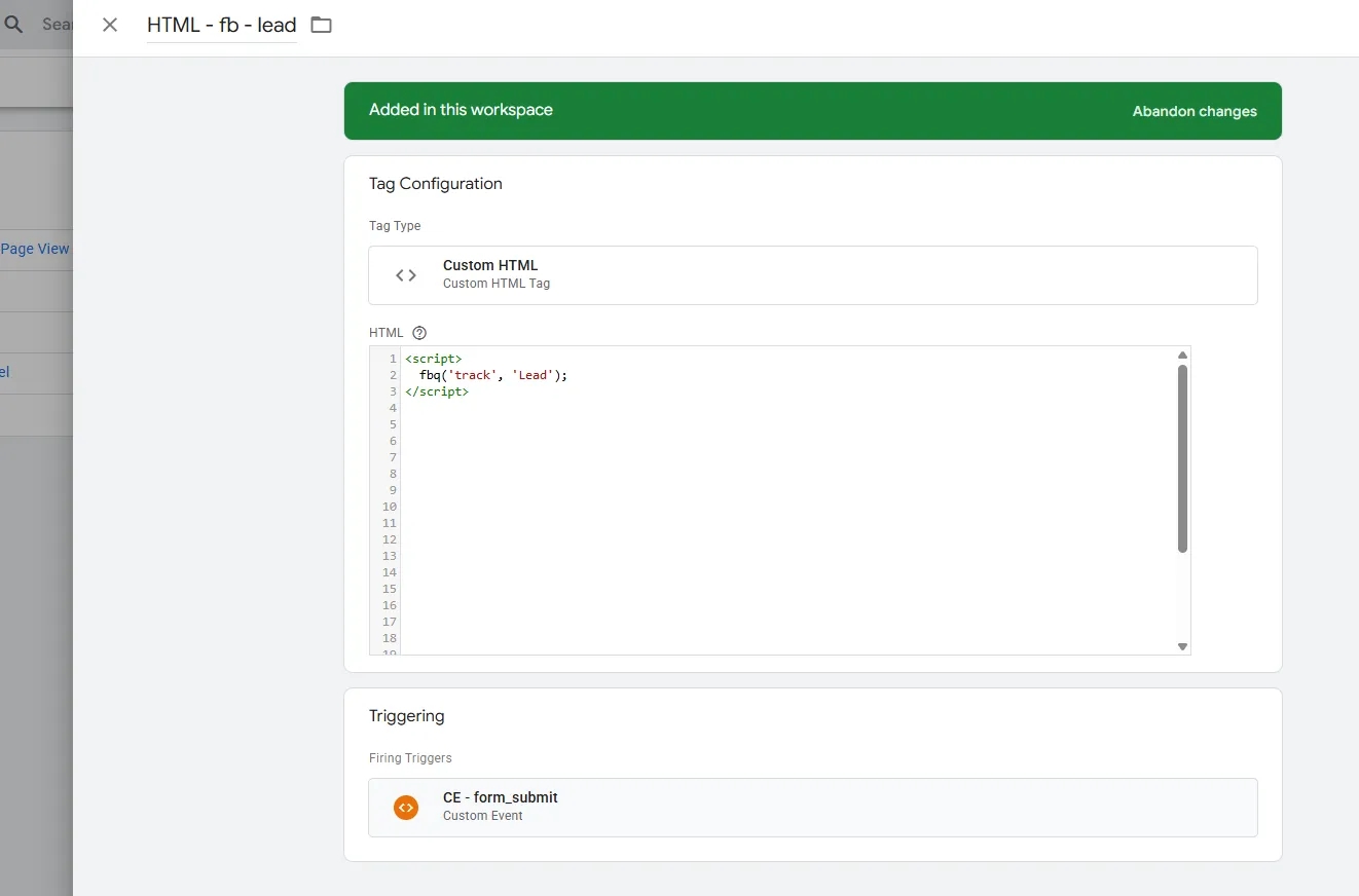 35.11 Lead event via Custom HTML Tag