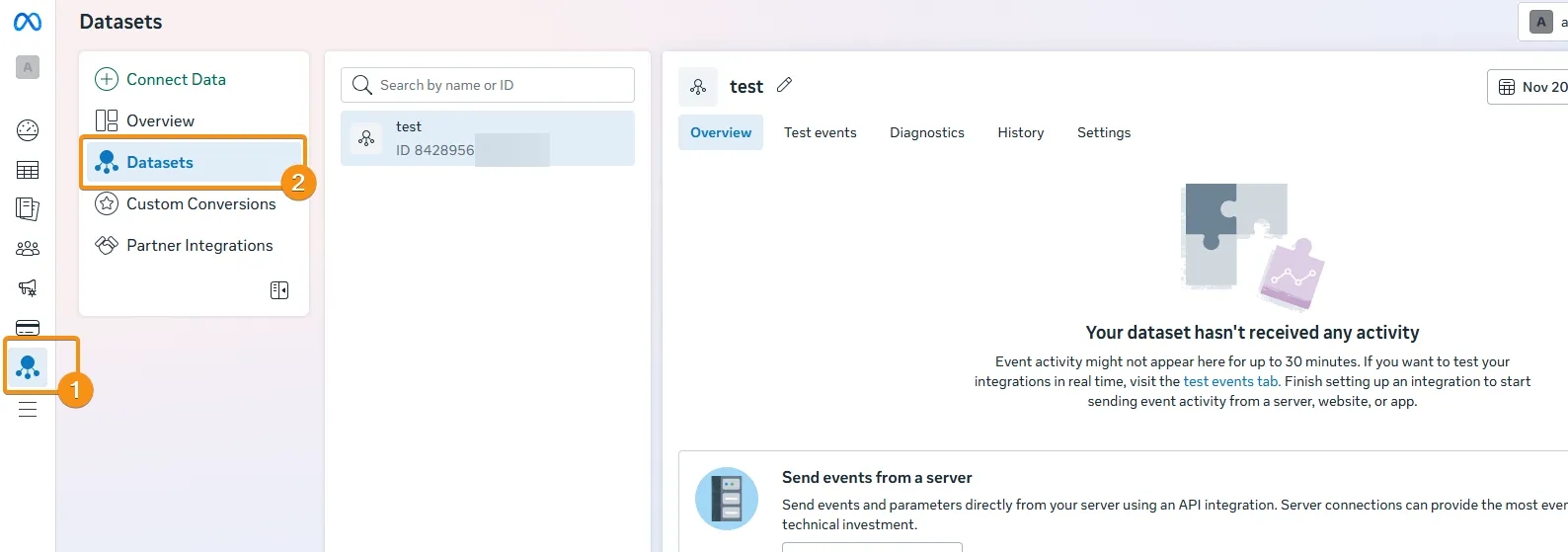 35.1 Facebook Events Manager Datasets view