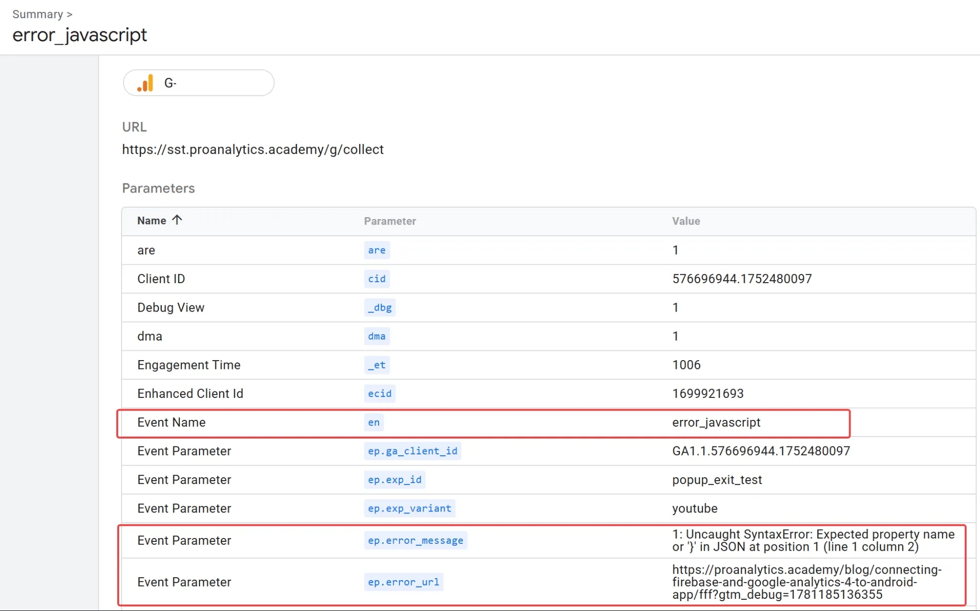 41.11 javascript errpr parameters ga4
